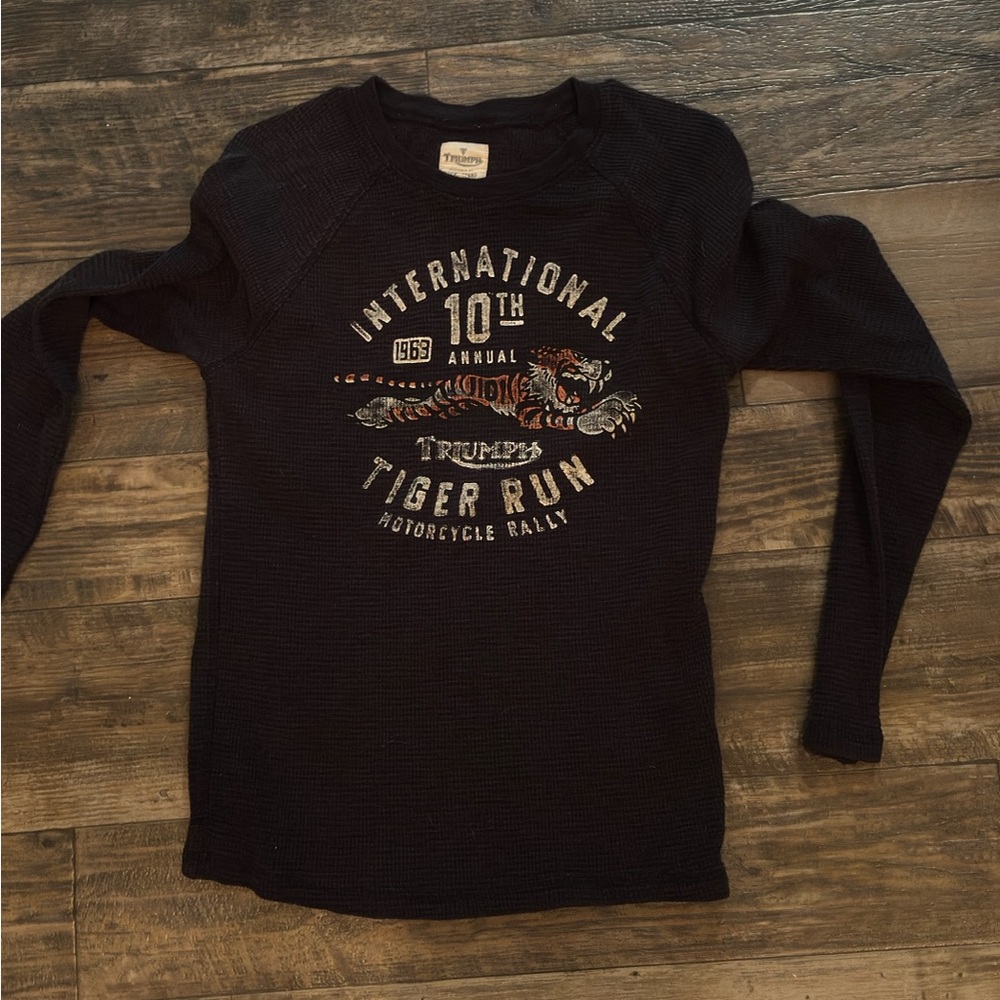 Lucky Brand Black Long Sleeve Tee with Tiger Graphic